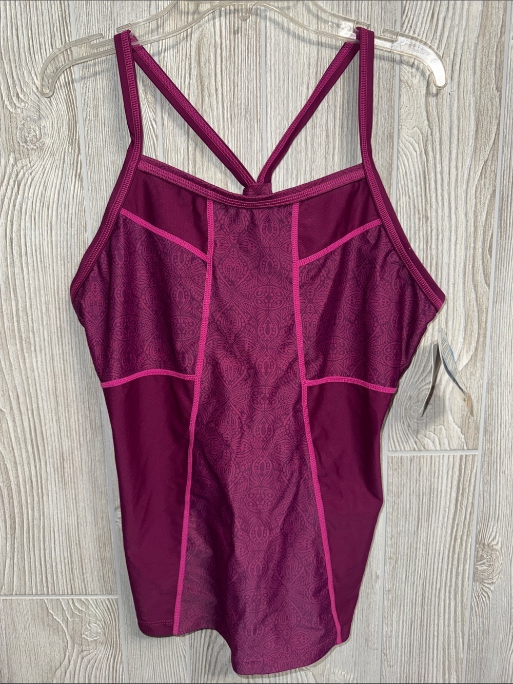 Athleta Pink Paisley Athletic Tankini Top with Light Blue Lining